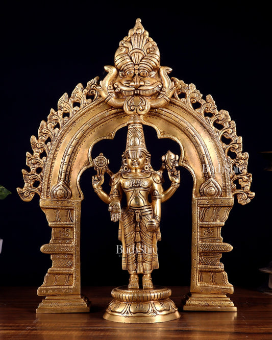 Brass Tirupati Balaji Idol with Prabhavali | Venkateswara Brass Murti 17 inch - Budhshiv.com
