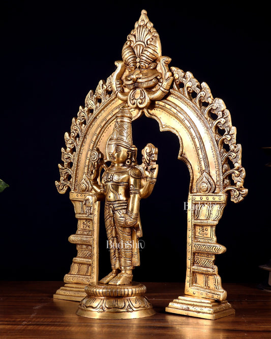 Brass Tirupati Balaji Idol with Prabhavali | Venkateswara Brass Murti 17 inch - Budhshiv.com