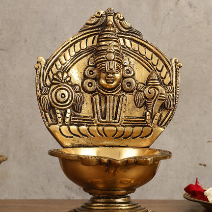 Brass tirupati balaji lamp shankh chakra 9 inch - Budhshiv.com