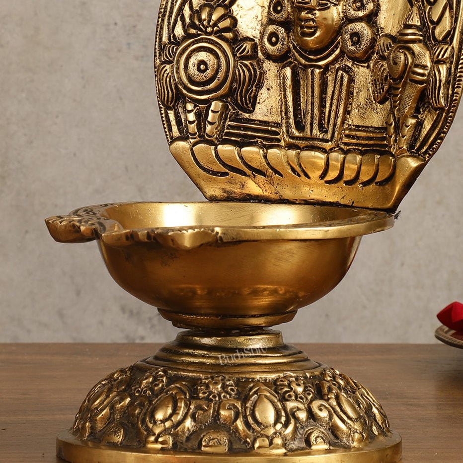 Brass tirupati balaji lamp shankh chakra 9 inch - Budhshiv.com