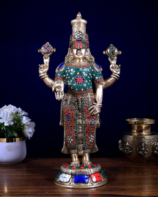 Brass Tirupati Balaji Lord Venkateshwara Swamy 18 inch multicolour statue - Budhshiv.com