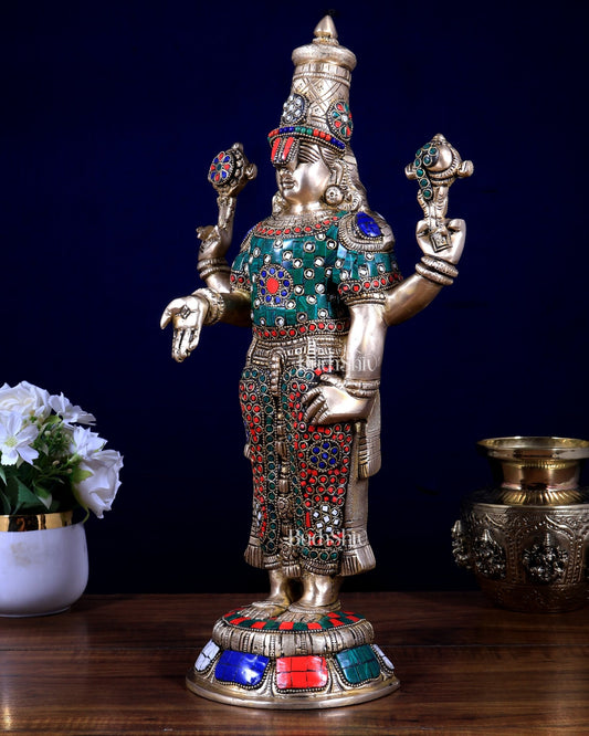 Brass Tirupati Balaji Lord Venkateshwara Swamy 18 inch multicolour statue - Budhshiv.com