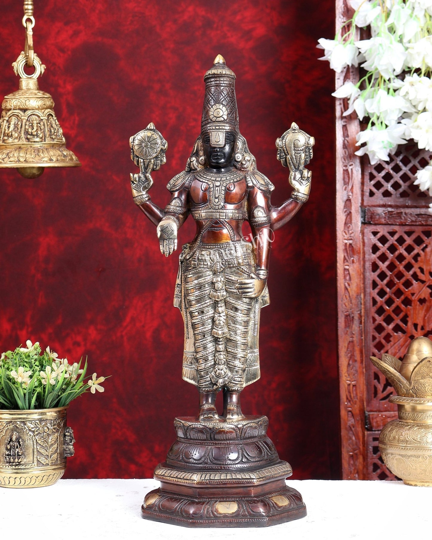 Brass Tirupati Balaji (Lord Venkateswara) Statue four tones 19.5 inch - Budhshiv.com