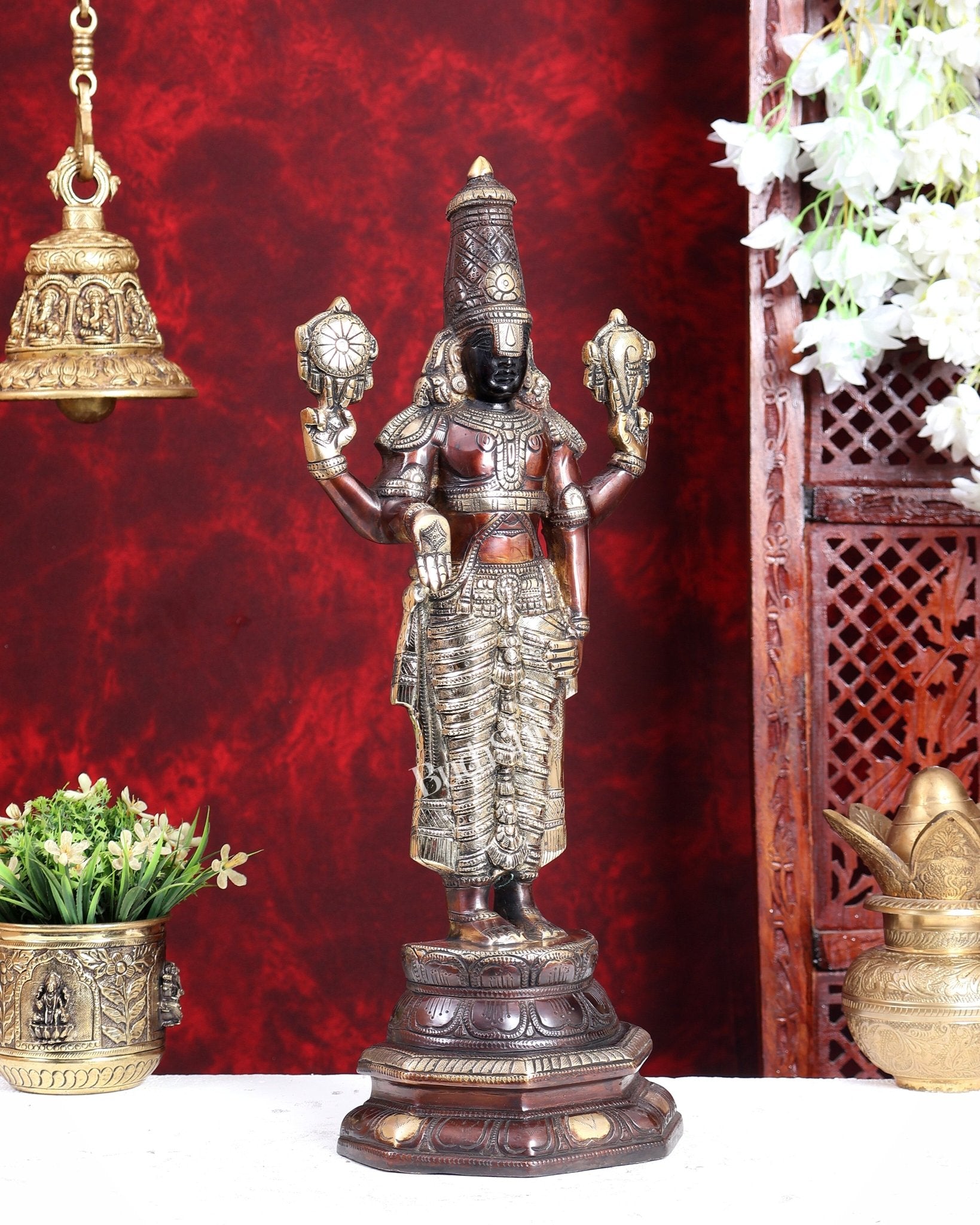 Brass Tirupati Balaji (Lord Venkateswara) Statue four tones 19.5 inch - Budhshiv.com