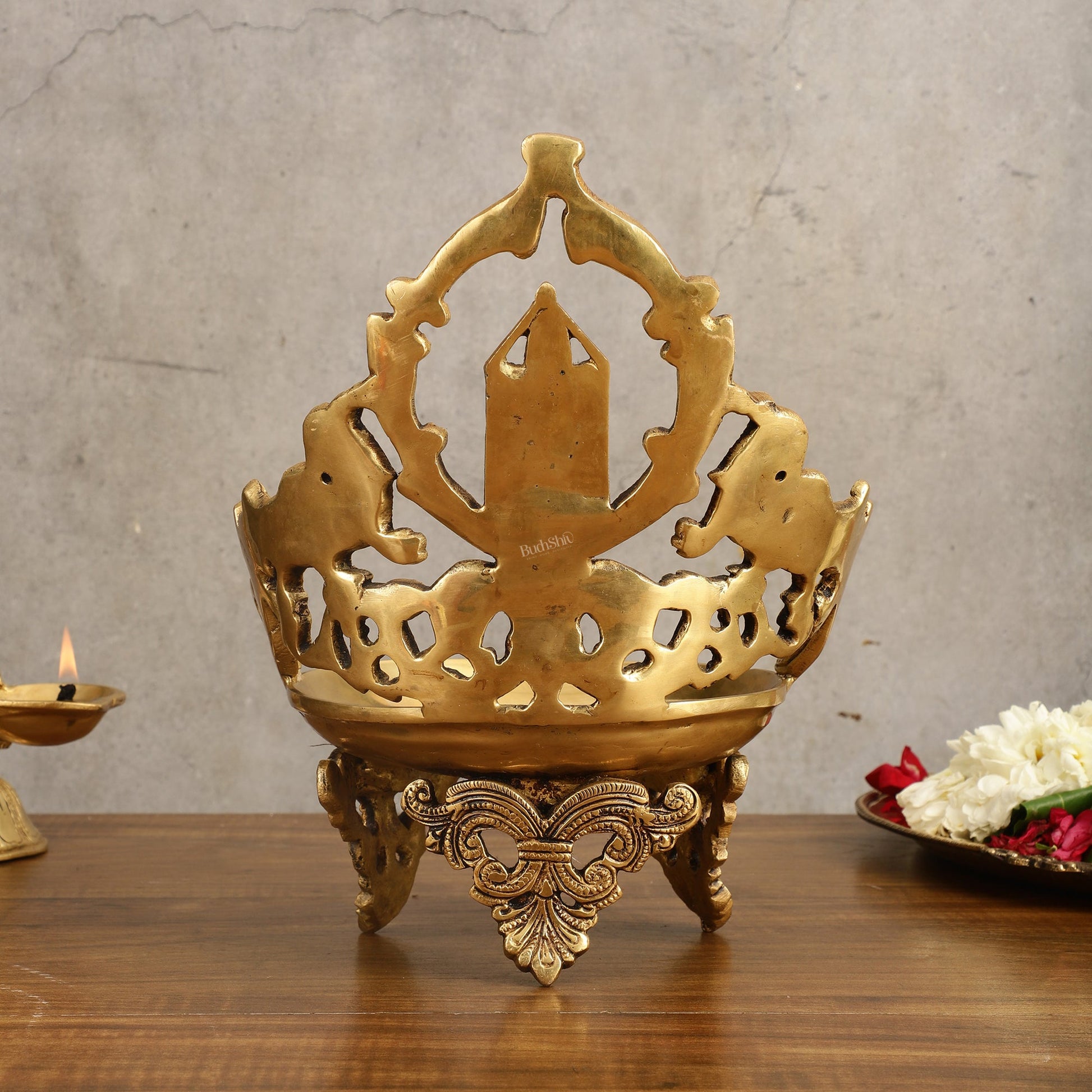 Brass Tirupati Balaji oil lamp diya - Large Size - 11.5 inch - Budhshiv.com