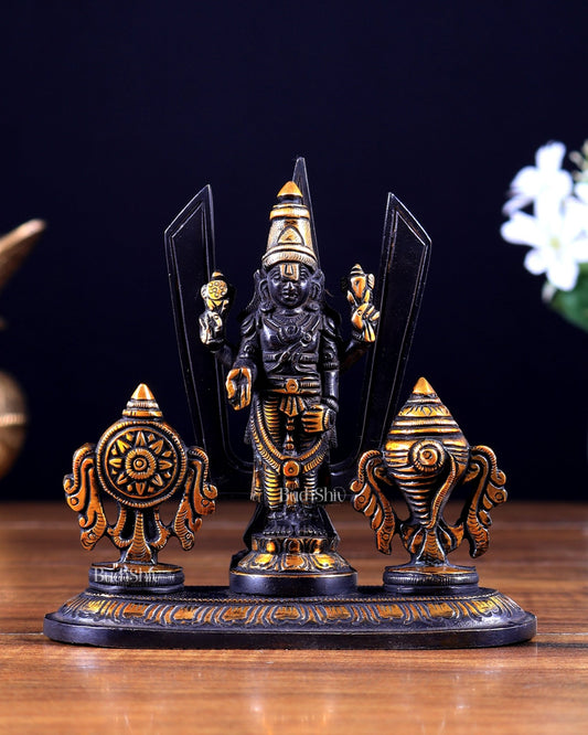 Brass Tirupati balaji Shankh Chakra Namah idol 5 inch black gold - Budhshiv.com