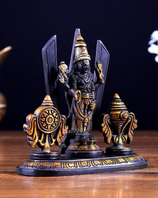 Brass Tirupati balaji Shankh Chakra Namah idol 5 inch black gold - Budhshiv.com