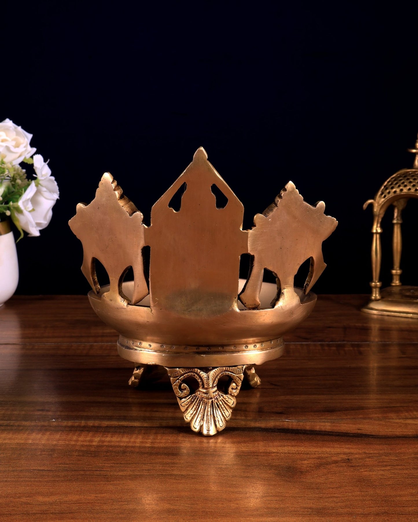 Brass Tirupati Balaji Shanku Chakra Diya Oil Lamp 7 inch - Budhshiv.com