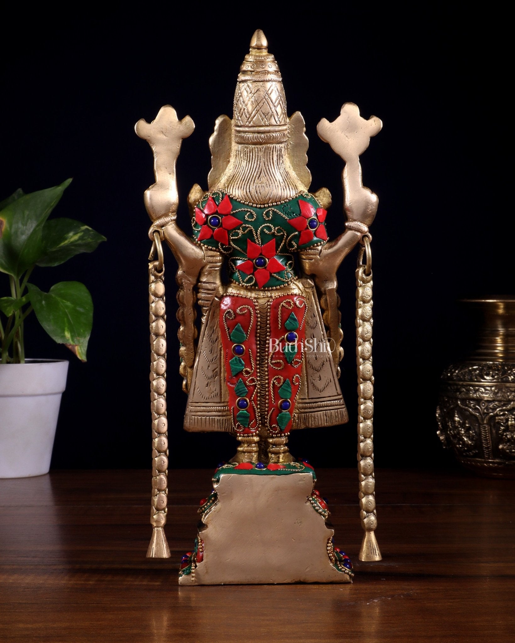 Brass Tirupati Balaji Statue 11 inch with meenakari Stonework - Budhshiv.com