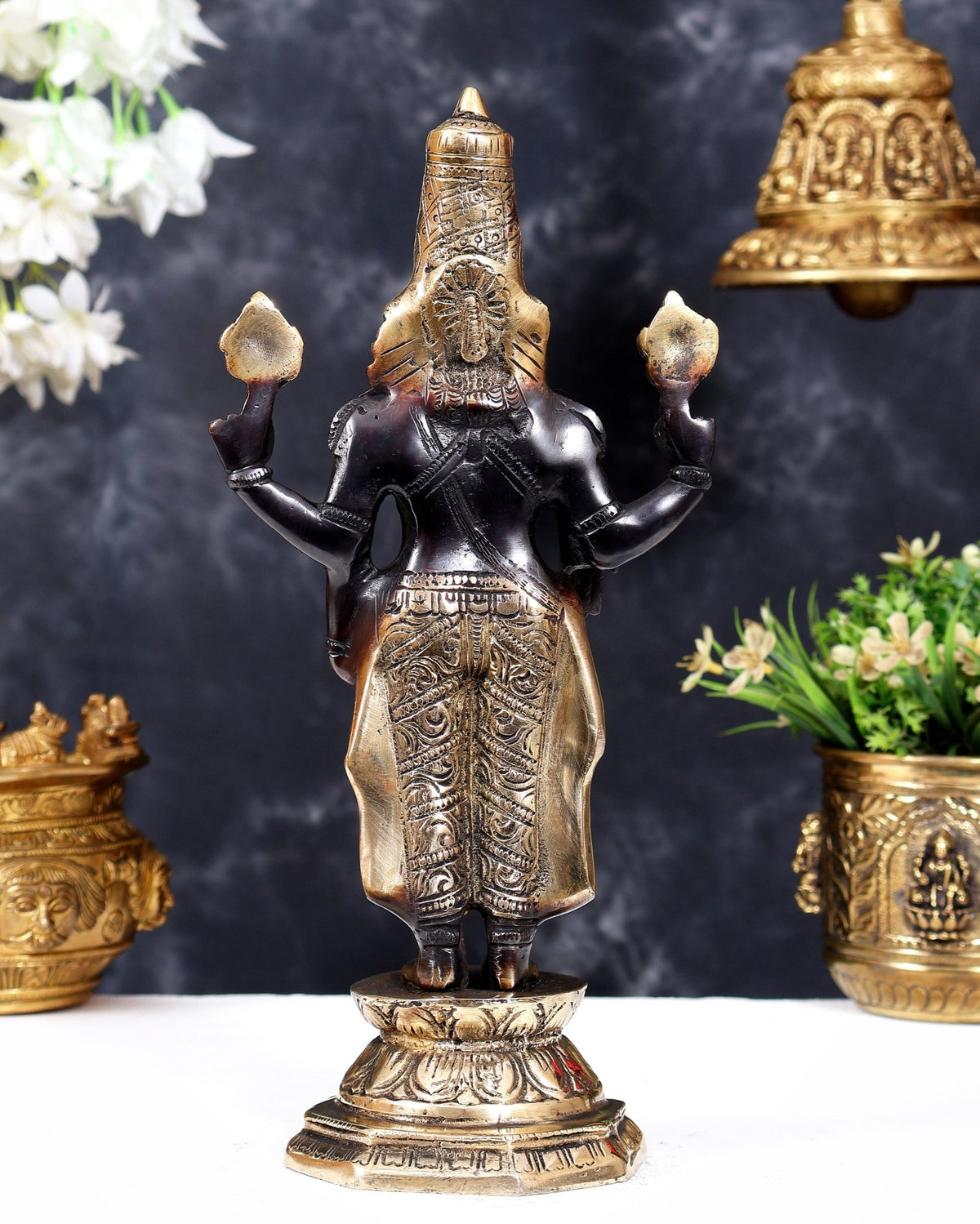 Brass Tirupati Balaji Statue | 12 inch black finish - Budhshiv.com