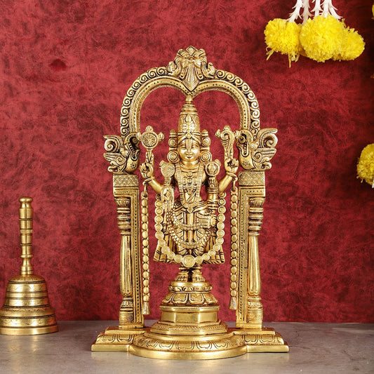 Brass Tirupati Balaji Statue 14" antique tone - Budhshiv.com