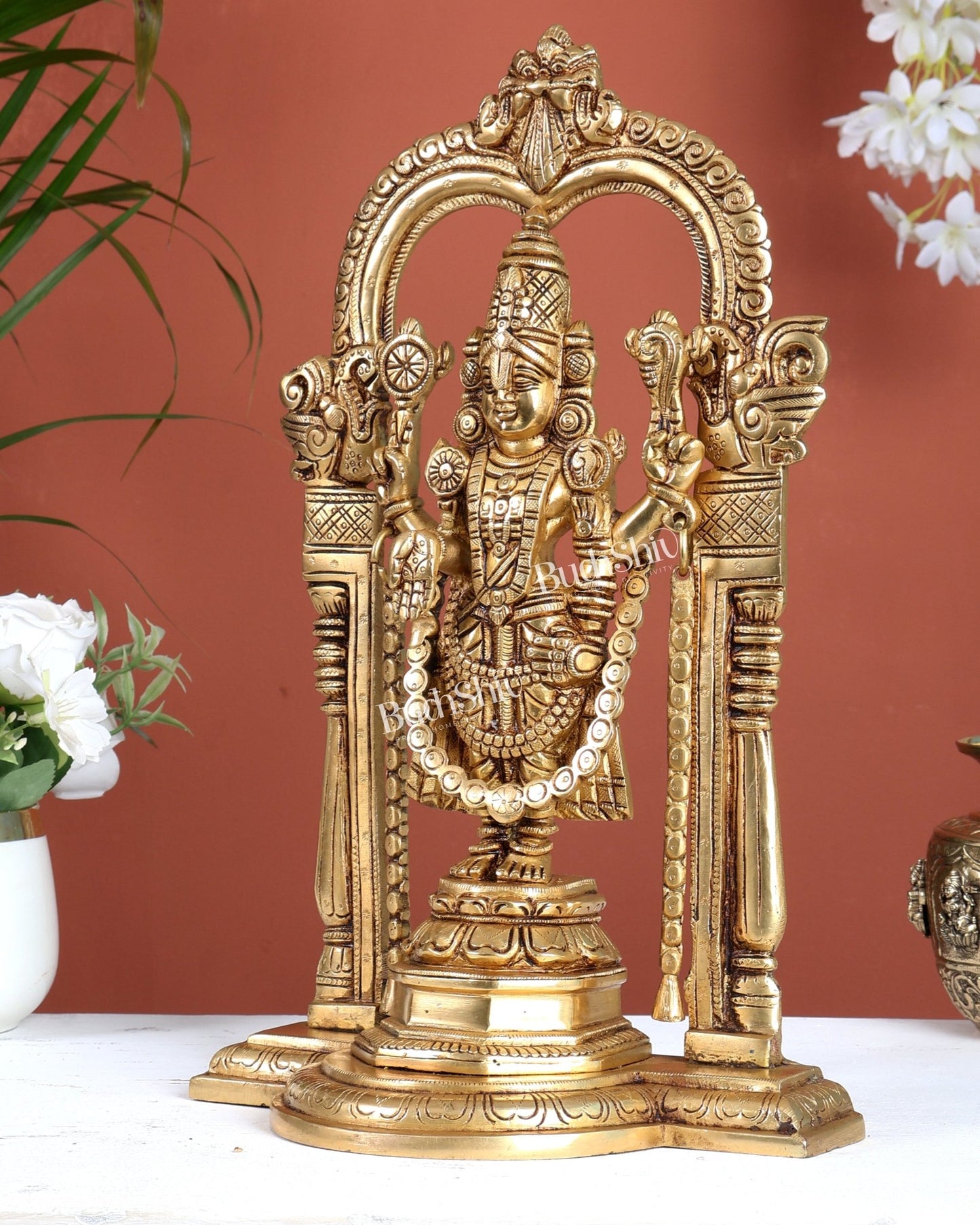 Brass Tirupati Balaji Statue 14" antique tone - Budhshiv.com