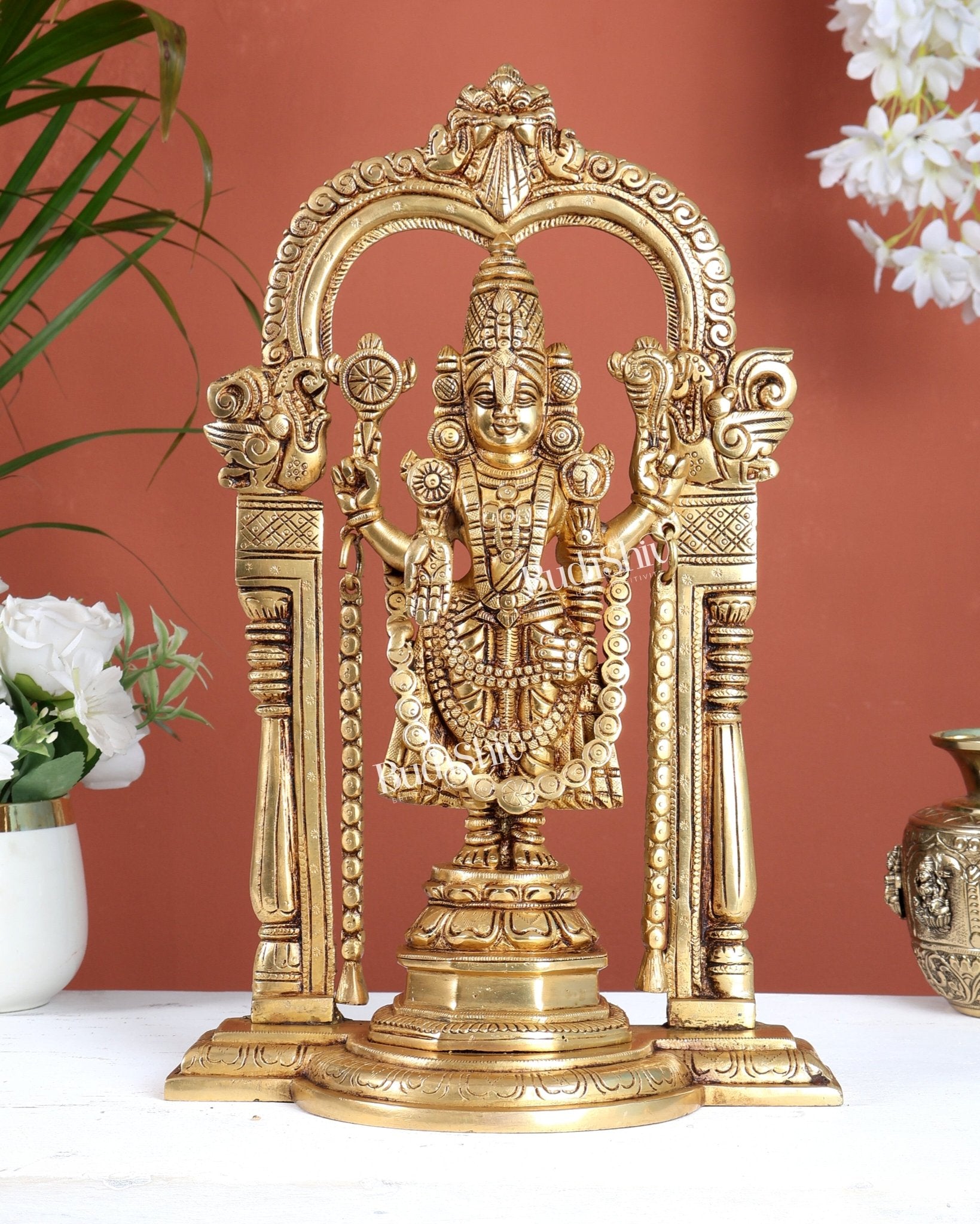 Brass Tirupati Balaji Statue 14" antique tone - Budhshiv.com