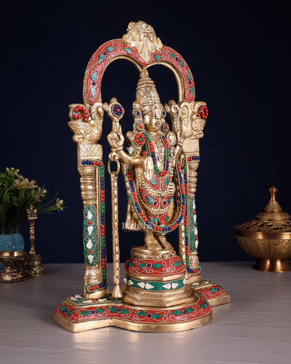 Brass Tirupati Balaji Statue 14" floral stones - Budhshiv.com