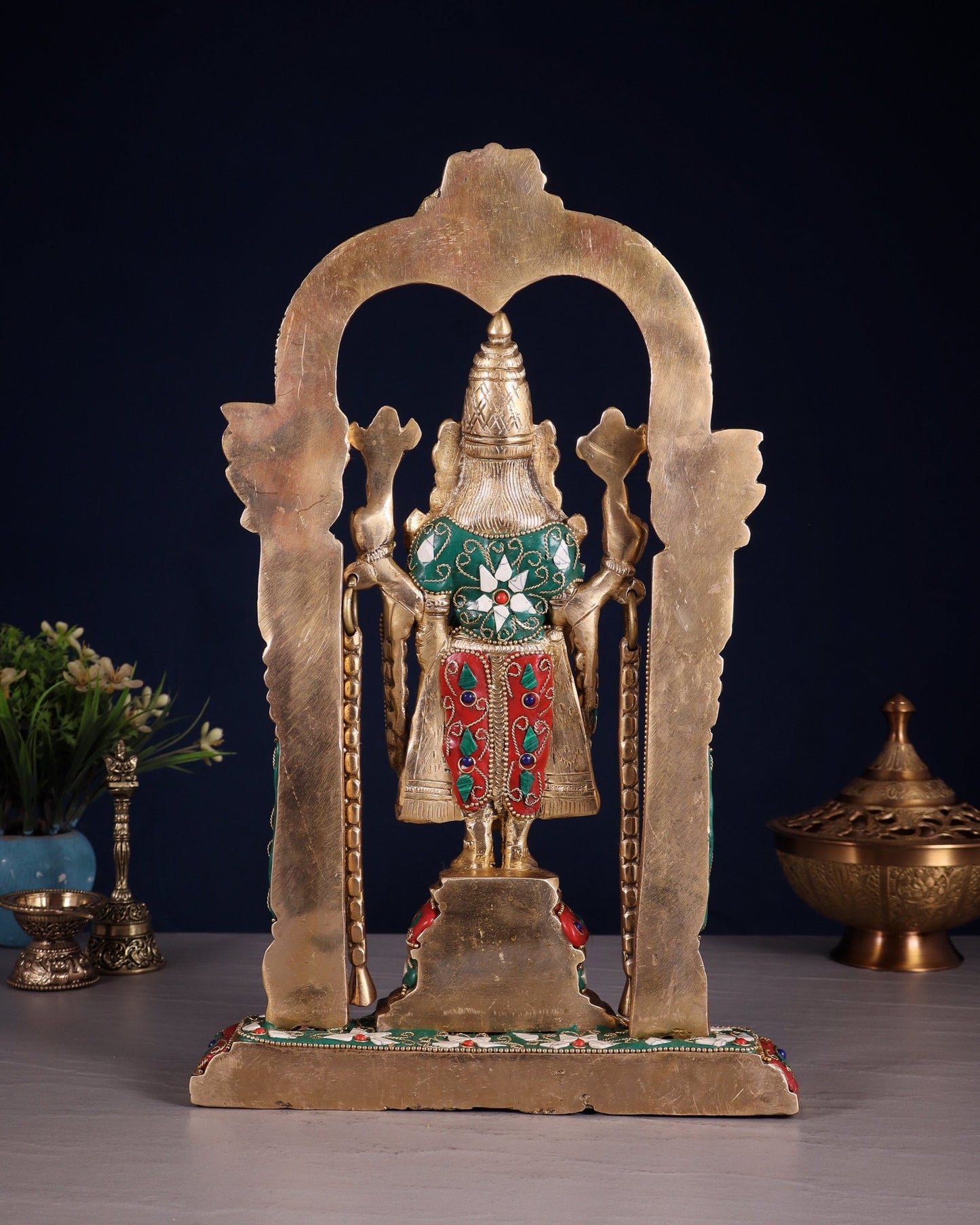 Brass Tirupati Balaji Statue 14" floral stones - Budhshiv.com
