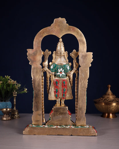 Brass Tirupati Balaji Statue 14" floral stones - Budhshiv.com