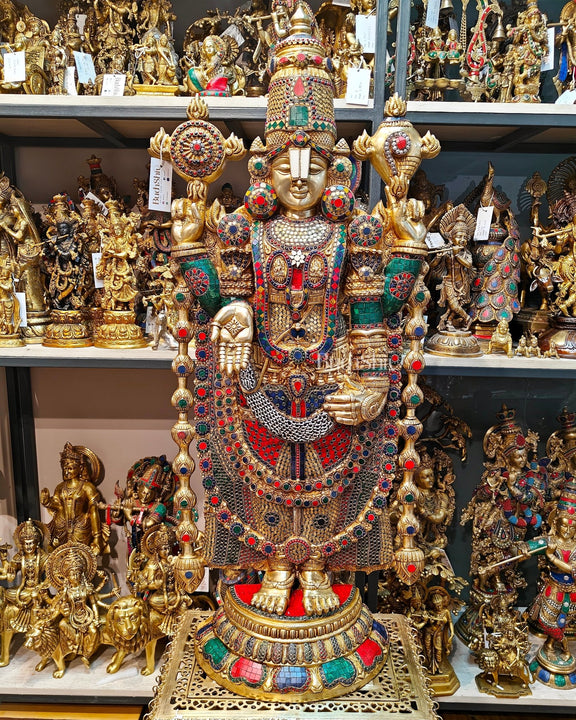 Brass Tirupati Balaji statue 48 inch multicolour - Budhshiv.com