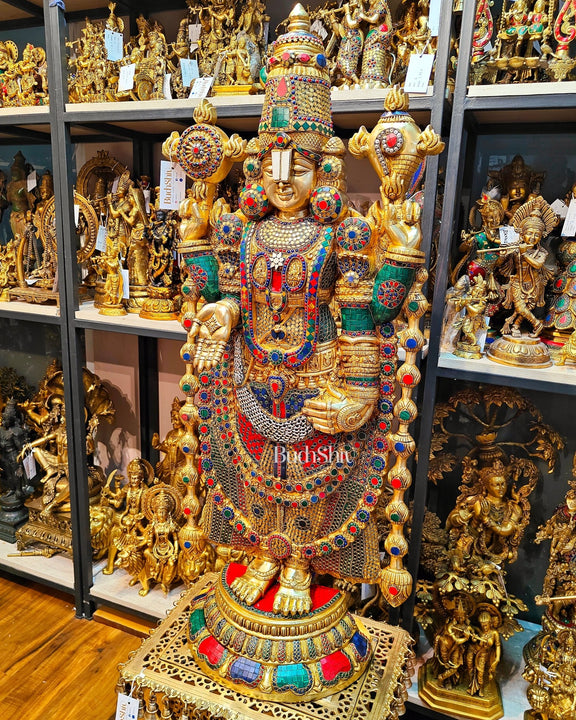 Brass Tirupati Balaji statue 48 inch multicolour - Budhshiv.com