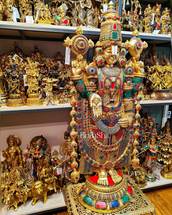 Brass Tirupati Balaji statue 48 inch multicolour - Budhshiv.com