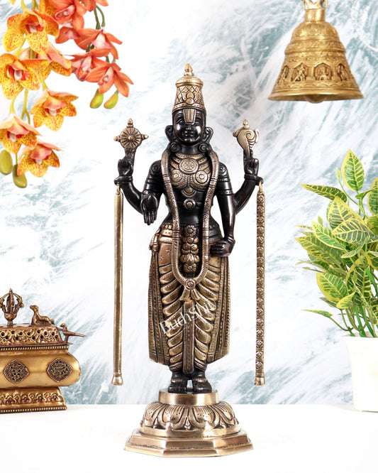 Brass Tirupati Balaji Statue – Divine Lord Venkateswara Idol (15.5 Inches) black - Budhshiv.com