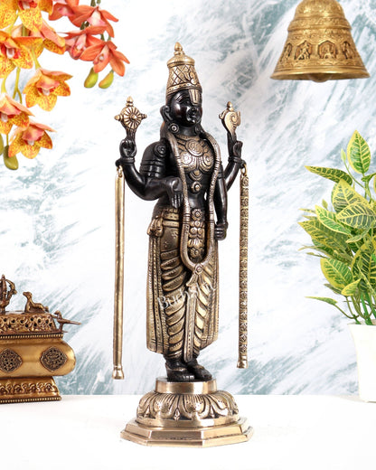Brass Tirupati Balaji Statue – Divine Lord Venkateswara Idol (15.5 Inches) black - Budhshiv.com