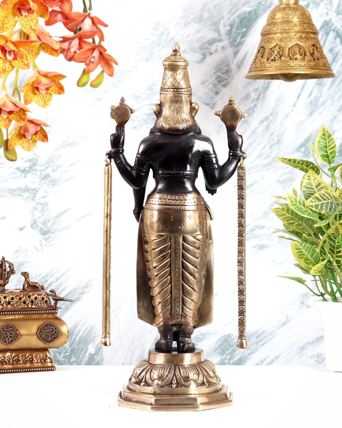 Brass Tirupati Balaji Statue – Divine Lord Venkateswara Idol (15.5 Inches) black - Budhshiv.com