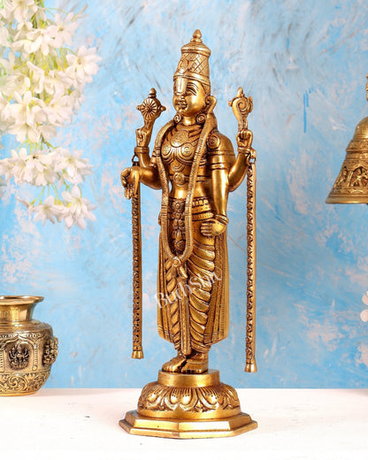Brass Tirupati Balaji Statue – Divine Lord Venkateswara Idol (15.5 Inches) - Budhshiv.com