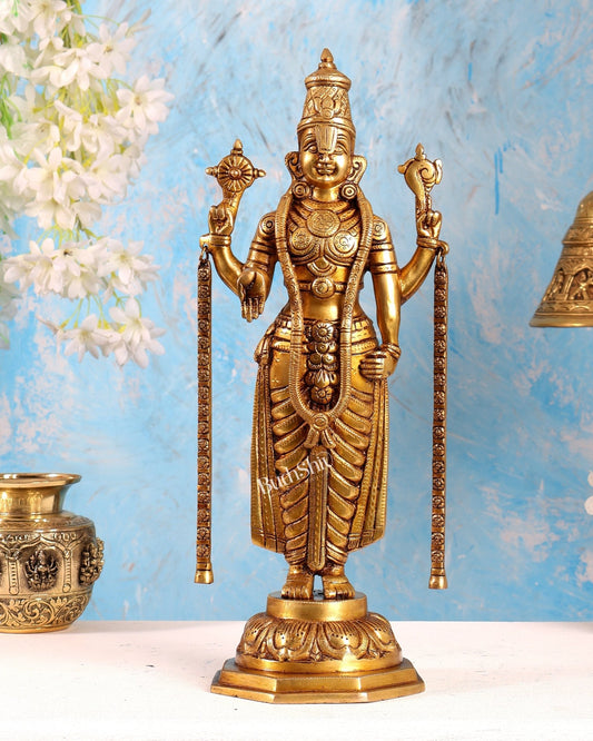 Brass Tirupati Balaji Statue – Divine Lord Venkateswara Idol (15.5 Inches) - Budhshiv.com