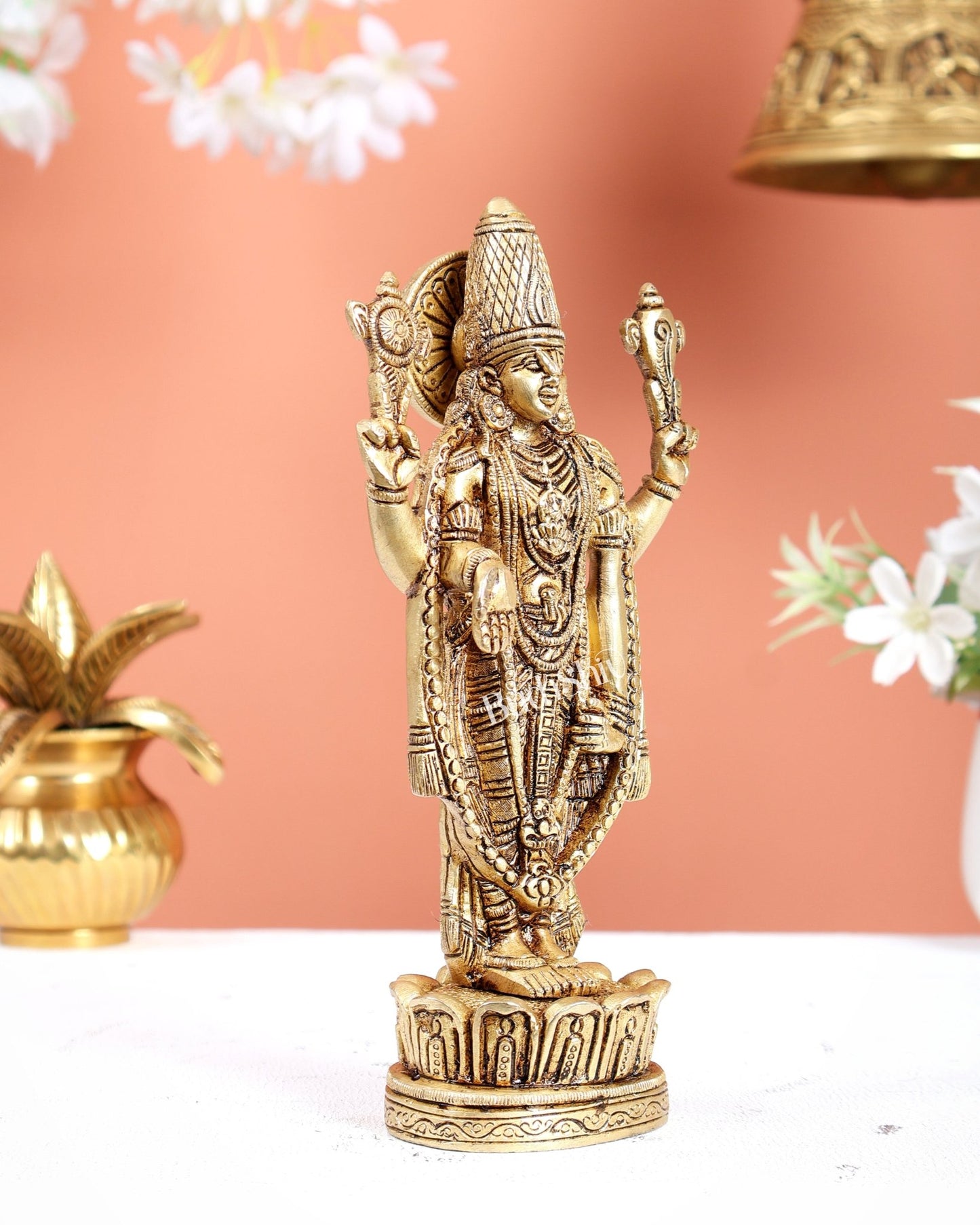 Brass Tirupati Balaji Statue – Divine Lord Venkateswara Idol (8 Inches) - Budhshiv.com