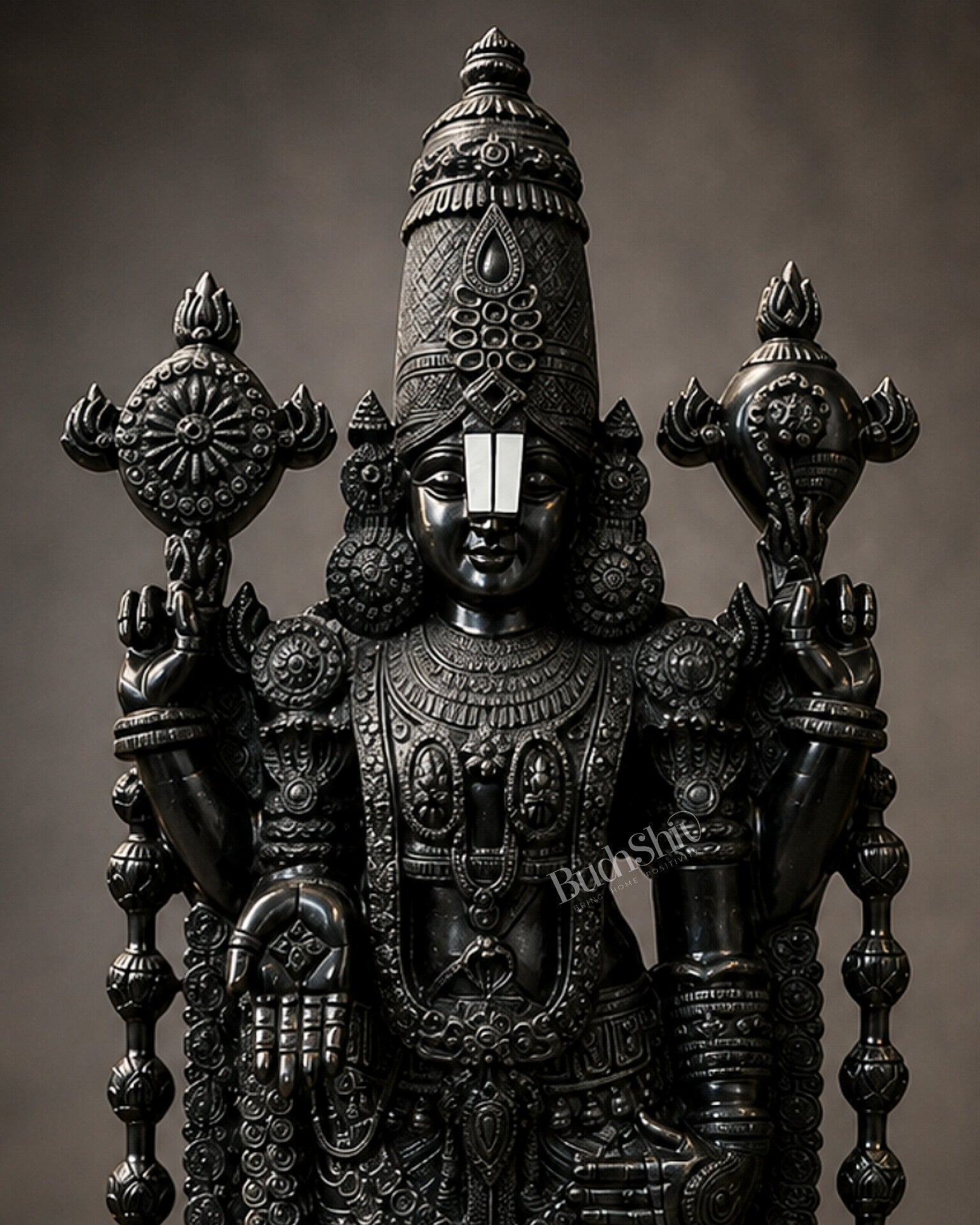 Brass Tirupati Balaji Statue | Lord Venkateshwara swamy | 48 inch full black - Budhshiv.com