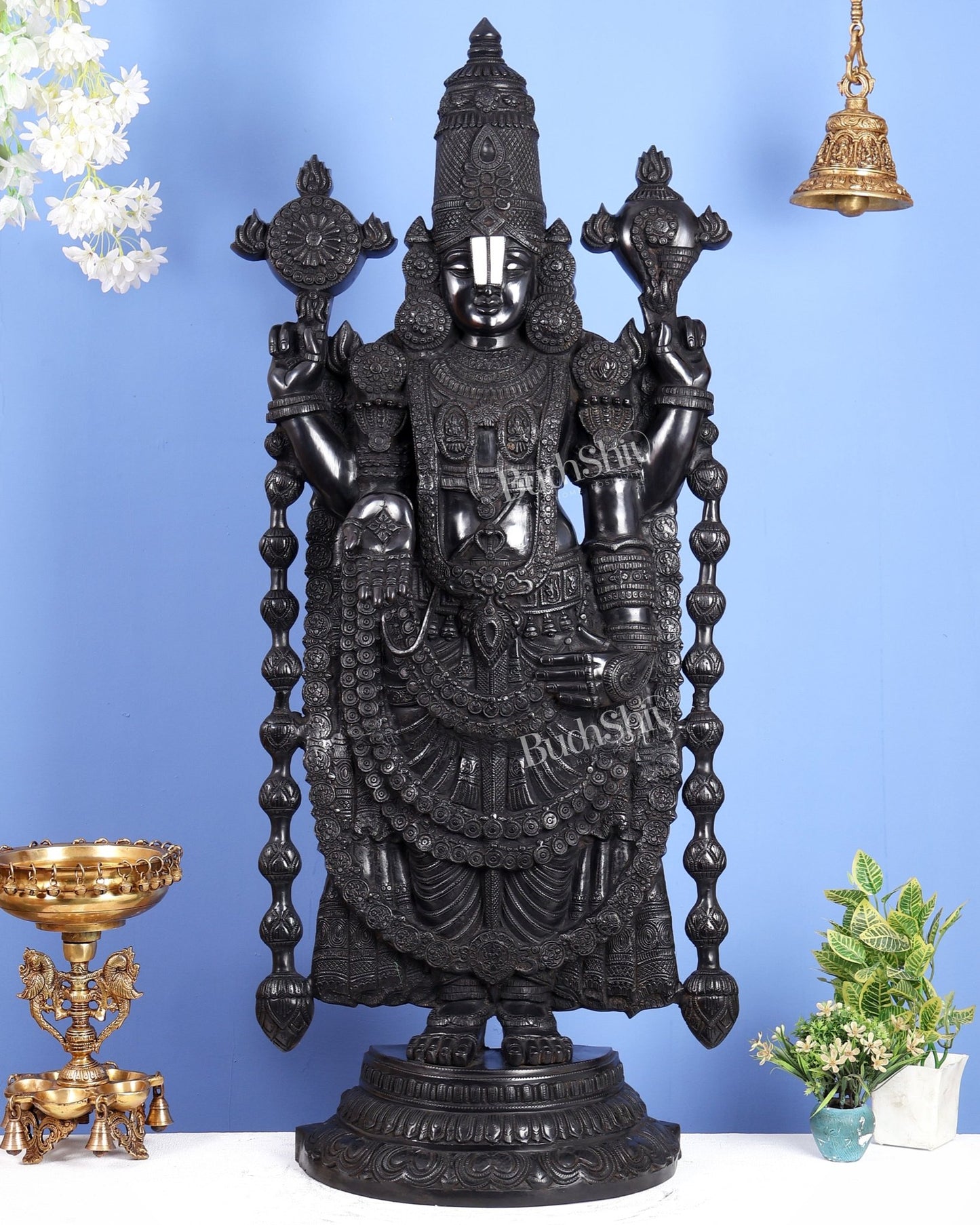 Brass Tirupati Balaji Statue | Lord Venkateshwara swamy | 48 inch full black - Budhshiv.com