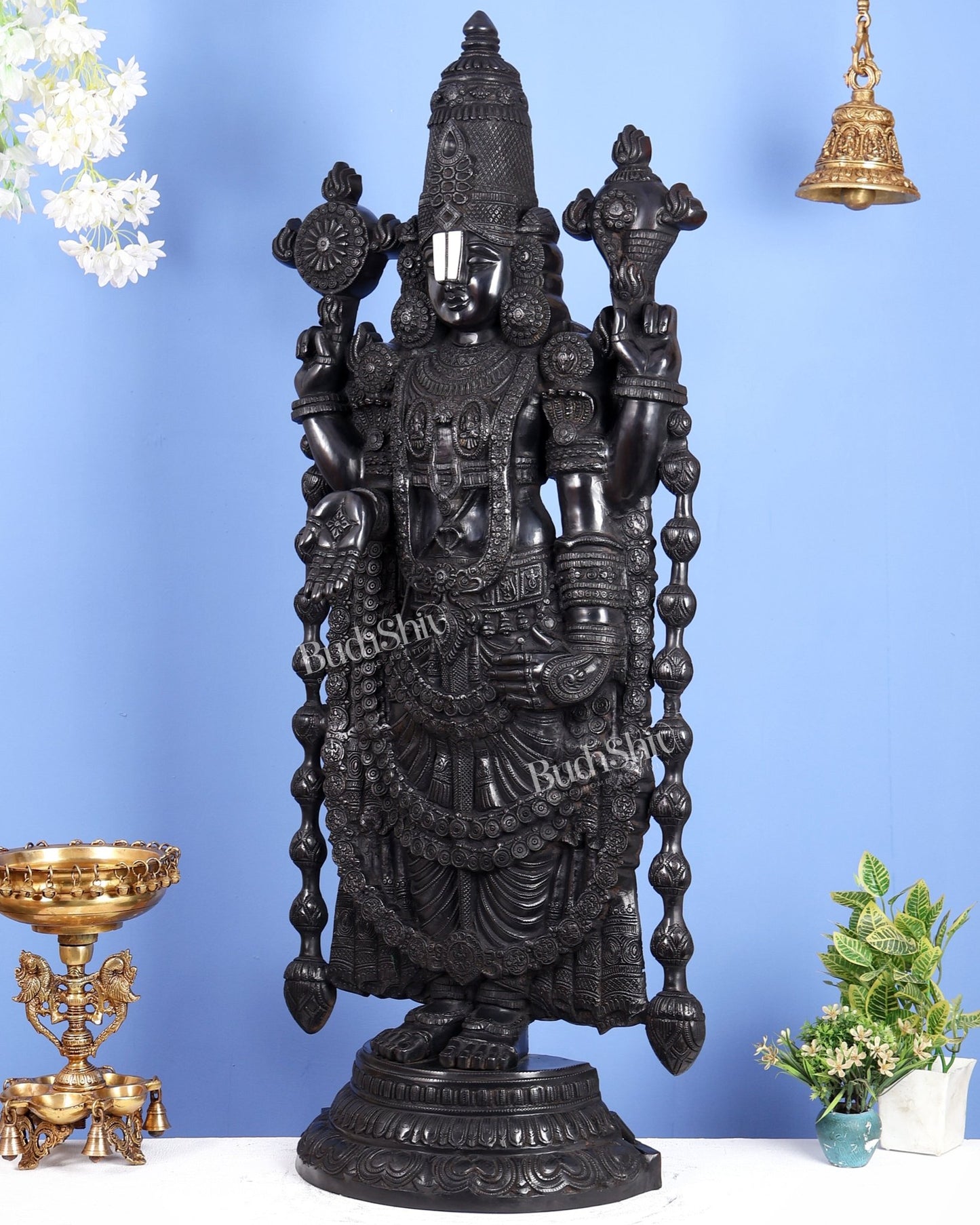 Brass Tirupati Balaji Statue | Lord Venkateshwara swamy | 48 inch full black - Budhshiv.com