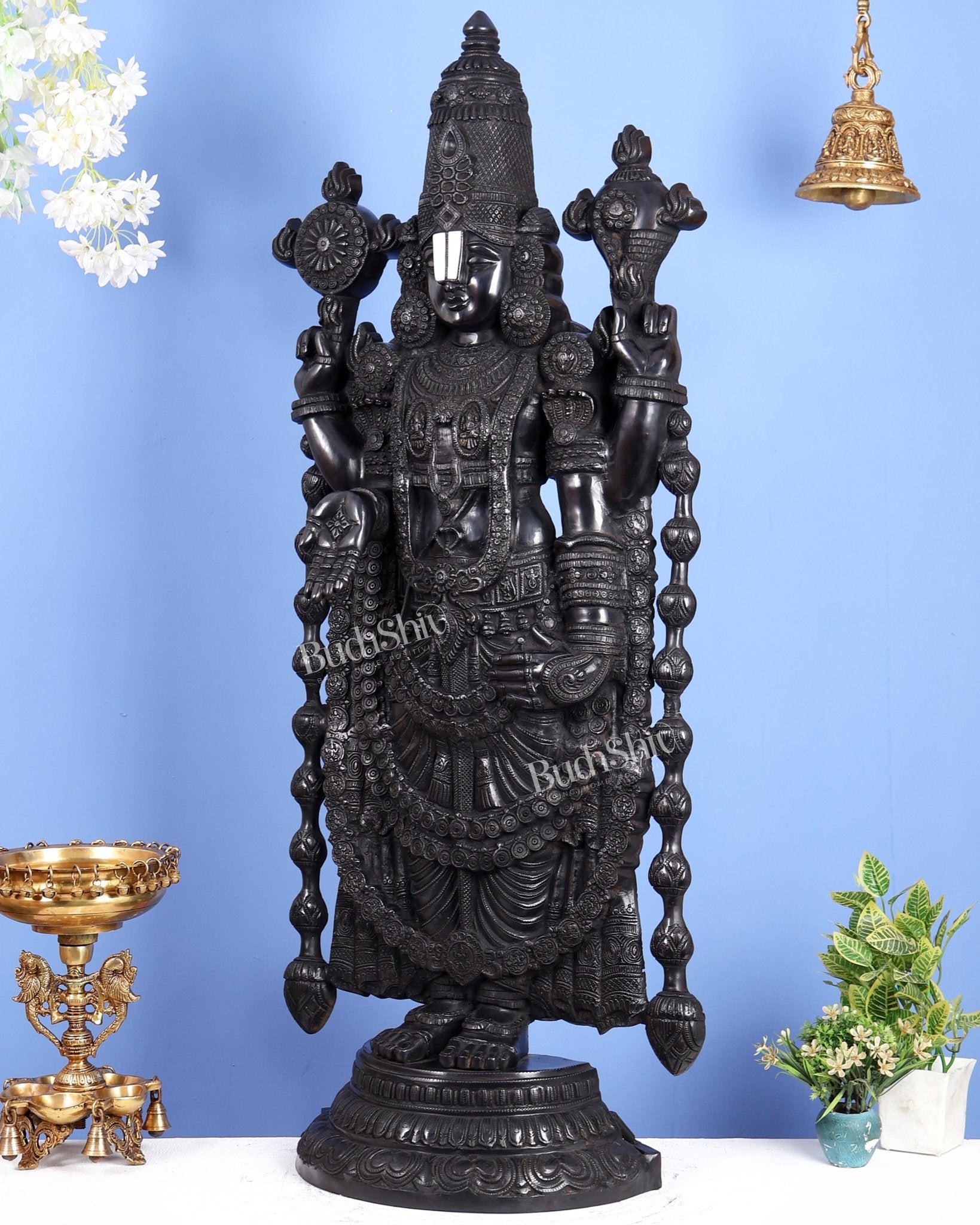 Brass Tirupati Balaji Statue | Lord Venkateshwara swamy | 48 inch full black - Budhshiv.com