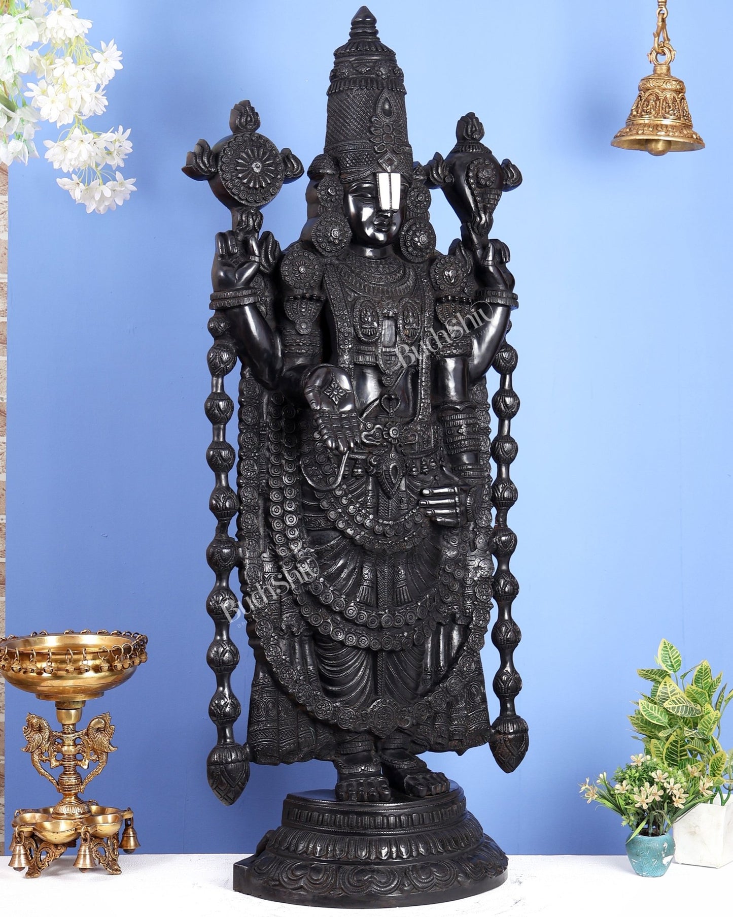 Brass Tirupati Balaji Statue | Lord Venkateshwara swamy | 48 inch full black - Budhshiv.com