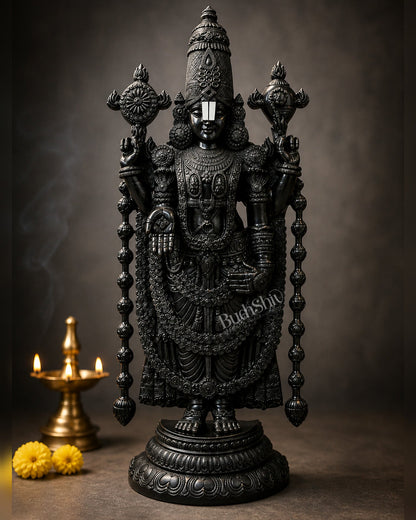 Brass Tirupati Balaji Statue | Lord Venkateshwara swamy | 48 inch full black - Budhshiv.com
