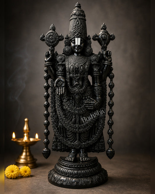 Brass Tirupati Balaji Statue | Lord Venkateshwara swamy | 48 inch full black - Budhshiv.com
