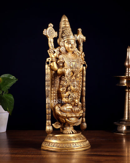 Brass Tirupati Balaji Statue with Lakshmi Engraved – 13"x5.5"x3.5" - Budhshiv.com
