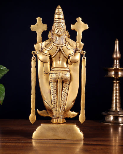 Brass Tirupati Balaji Statue with Lakshmi Engraved – 13"x5.5"x3.5" - Budhshiv.com