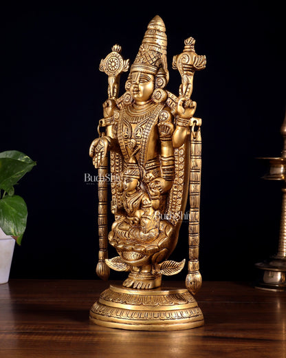 Brass Tirupati Balaji Statue with Lakshmi Engraved – 13"x5.5"x3.5" - Budhshiv.com