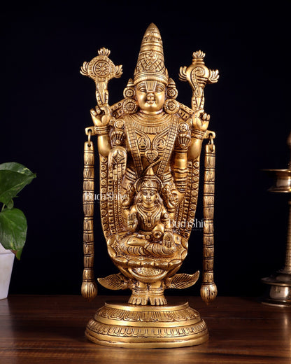 Brass Tirupati Balaji Statue with Lakshmi Engraved – 13"x5.5"x3.5" - Budhshiv.com