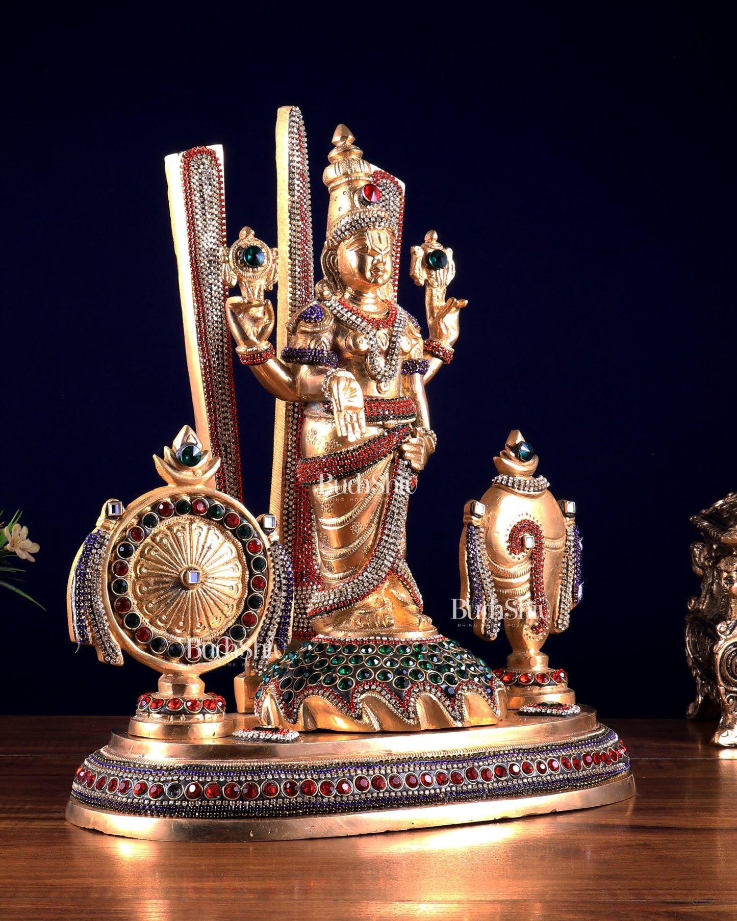 Brass Tirupati Balaji statue with Shankh Chakra | 14.5 Inch - Budhshiv.com