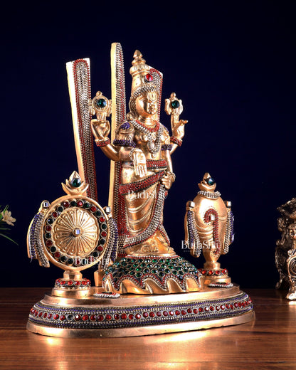 Brass Tirupati Balaji statue with Shankh Chakra | 14.5 Inch - Budhshiv.com