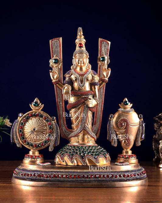 Brass Tirupati Balaji statue with Shankh Chakra | 14.5 Inch - Budhshiv.com