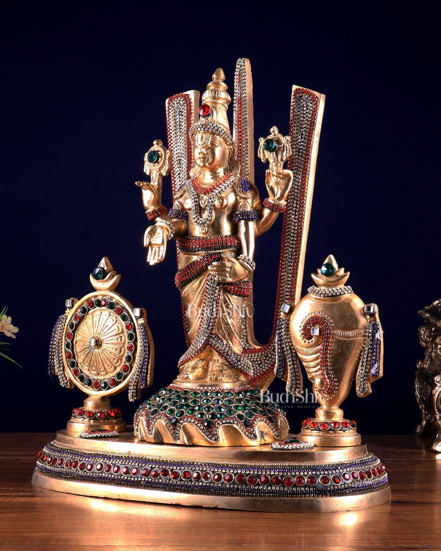 Brass Tirupati Balaji statue with Shankh Chakra | 14.5 Inch - Budhshiv.com