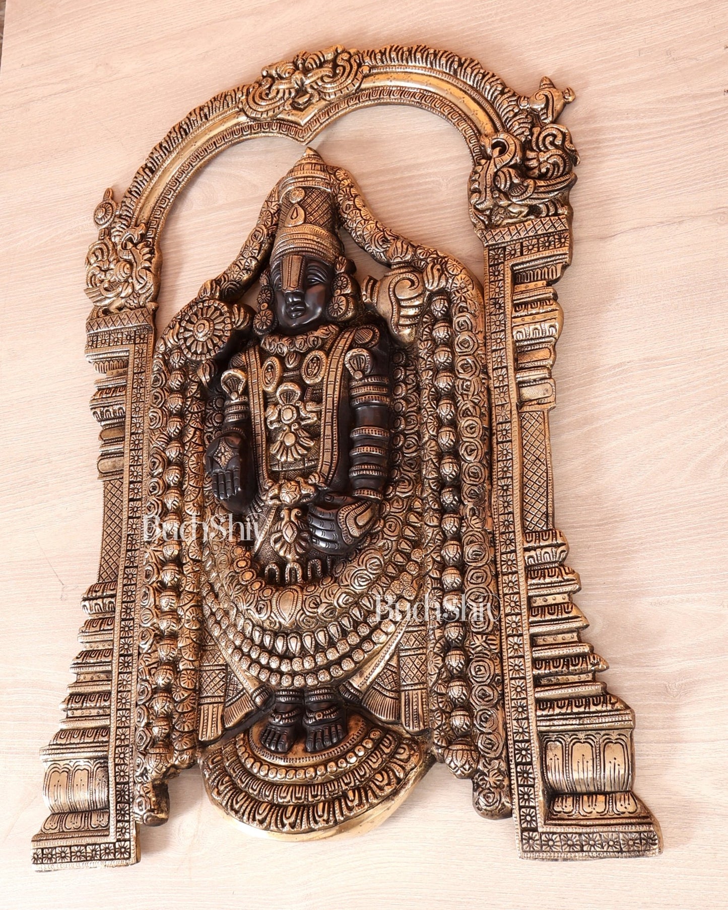 Brass Tirupati Balaji Wall Hanging Statue black tone 25 inch - Budhshiv.com