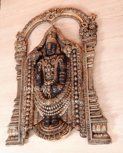 Brass Tirupati Balaji Wall Hanging Statue black tone 25 inch - Budhshiv.com