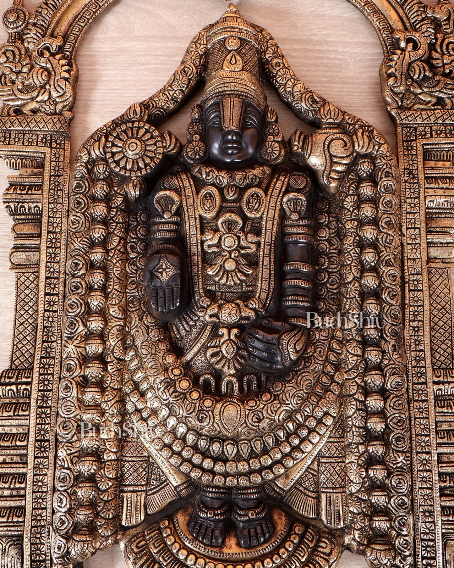 Brass Tirupati Balaji Wall Hanging Statue black tone 25 inch - Budhshiv.com