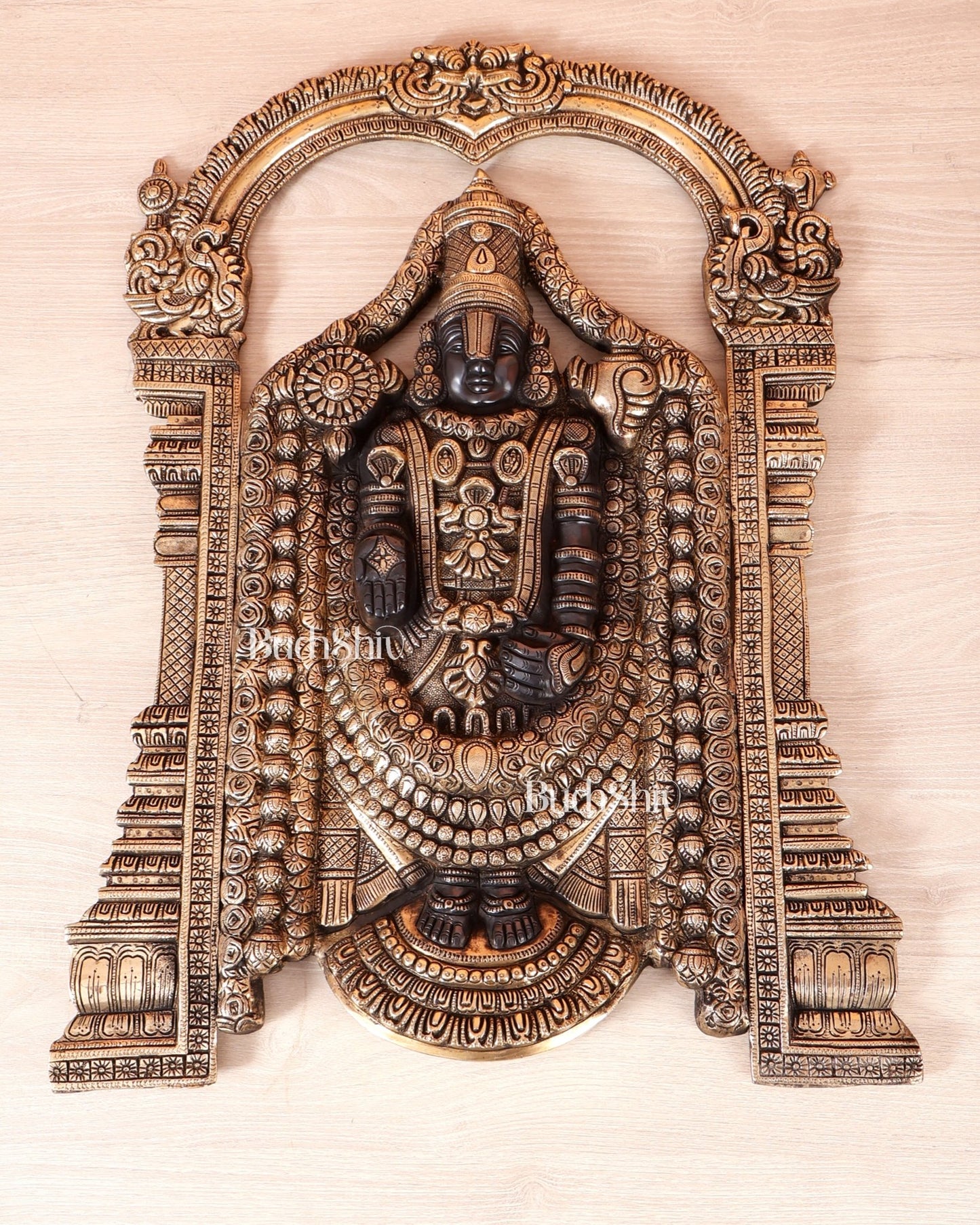 Brass Tirupati Balaji Wall Hanging Statue black tone 25 inch - Budhshiv.com
