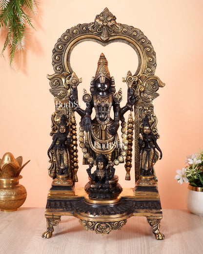 Brass Tirupati Balaji with Bhoodevi, Sridevi & Padmavathi 23 inch - Budhshiv.com