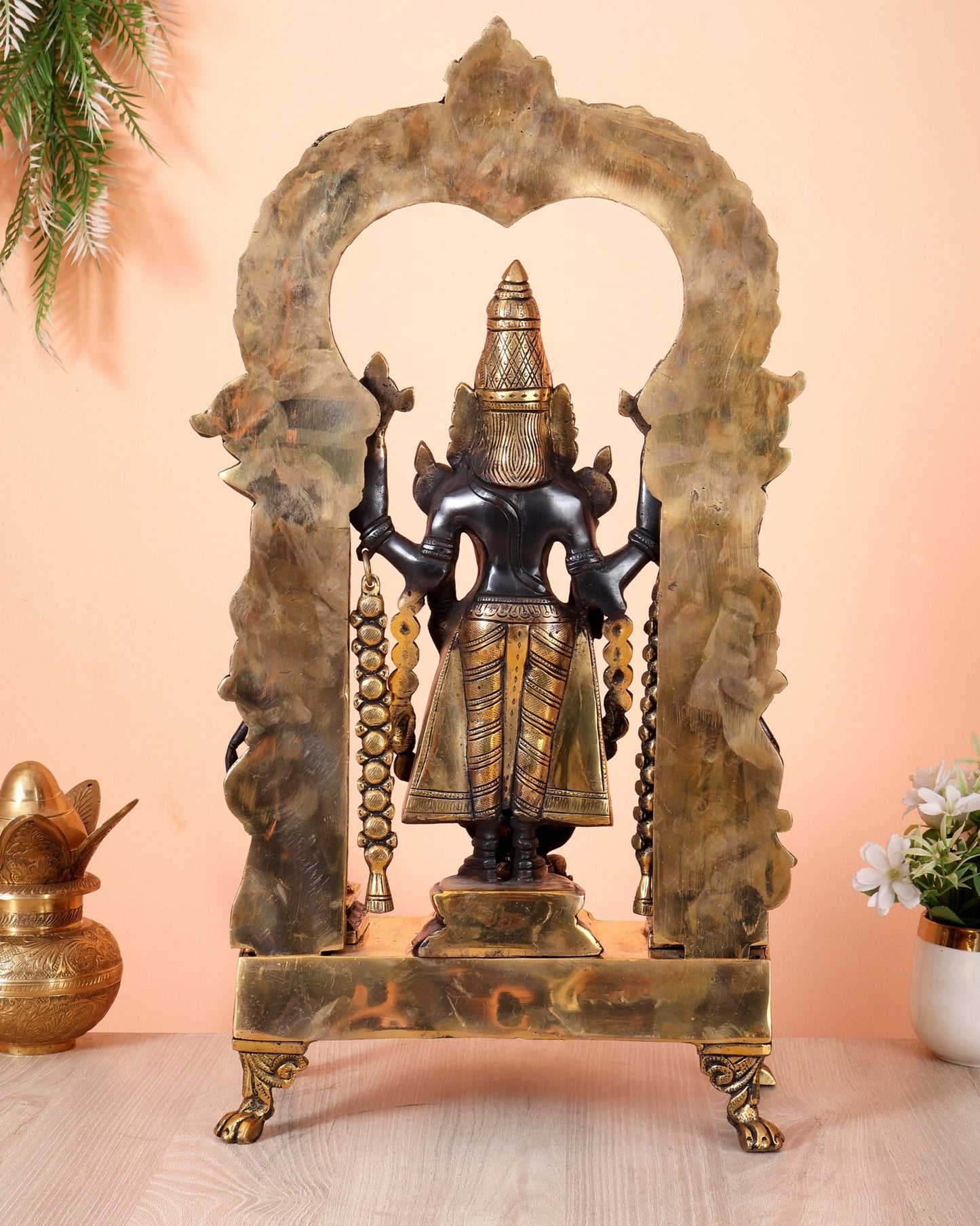 Brass Tirupati Balaji with Bhoodevi, Sridevi & Padmavathi 23 inch - Budhshiv.com